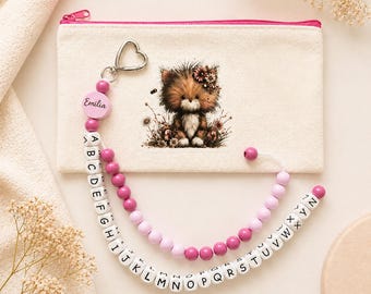 Personalisierte ABC- und Rechenkette aus Holz mit Namen und Motiv