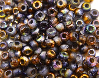 295 EUR/kg, Czech Beads, 10 g, Glass Seed Beads, Rocailles 6/0, Etched Crystal Magic Copper #2804