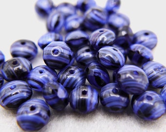 Czech Beads, Table Cut, Glass Beads, 49 beads, Blue Black, 8 x 5.5 mm #772