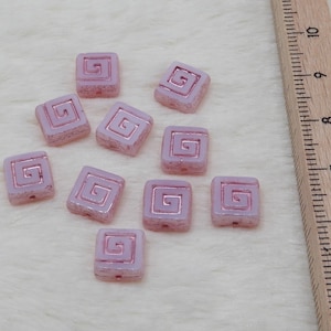Czech Glass Beads, 10 beads, tile beads, Celtic glass beads, pink #153