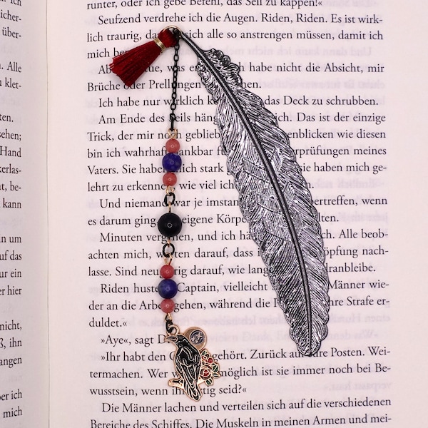 1x Buchlesezeichen Rabe, Geschenkeverpackung, Bookmark, Edelsteine, Lapis Lazuli, Blue Sandstone, Schwarz #378