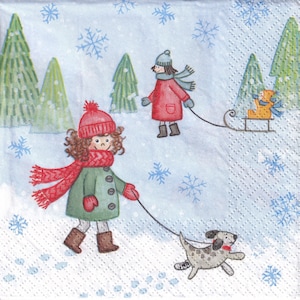 4 tovaglioli di carta identici con bambini nella neve, 33x33 #S161