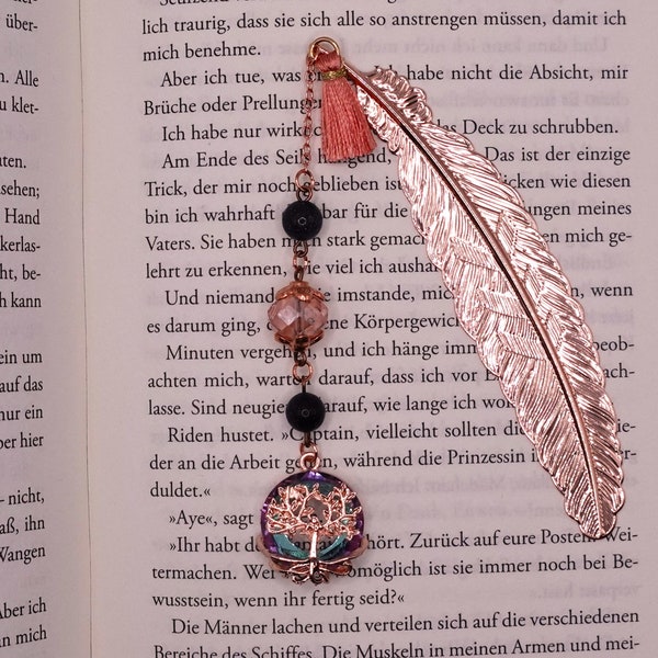 1x Buchlesezeichen Tree of Life, Geschenkeverpackung, Bookmark, Blue Sandstone, Rosegold #377