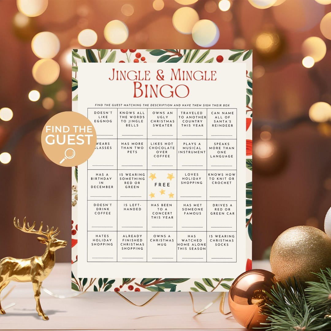 Jingle and Mingle Bingo, Find the Guest Ice Breaker Game, Find Someone ...