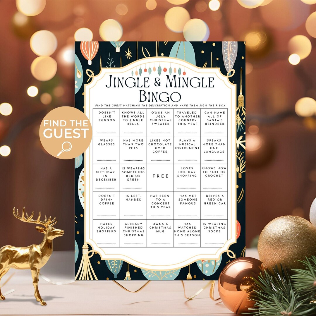 Jingle and Mingle Bingo, Find the Guest Who Game, Find Someone Who Xmas ...