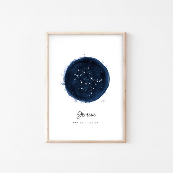 Gemini zodiac sign printable wall decor