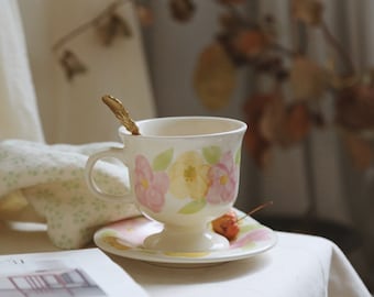 Pastoral style floral ceramic coffee cup romantic retro ceramic cup coffee cup and saucer gift