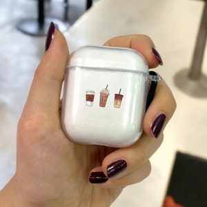 Cute Coffee Pattern Clear Shockproof AirPods Case with keychain neck running strap Protective Airpods Case AirPods 1 2 3 Pro Case