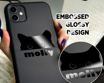 Coque iPhone personnalisée avec nom de chat : coque de téléphone personnalisée en silicone