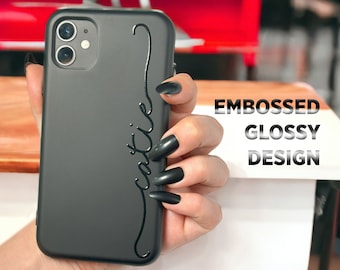 Op maat gemaakt glanzend iPhone-hoesje met reliëf: gepersonaliseerde zwarte siliconen