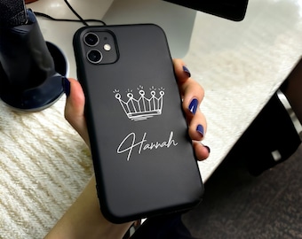 Gepersonaliseerde naam iPhone-hoesje: zwarte siliconen telefoonhoes op maat