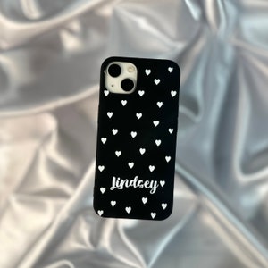 Tiny hearts personalized phone case with embossed glossy black silicone phone case with name phone case for iphone  XR, 11, 12, 13, 14, 15