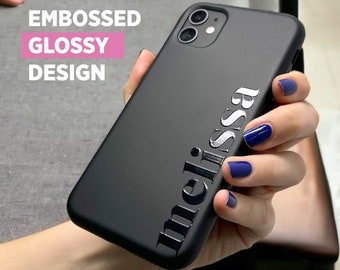 Personalized iPhone Case: Embossed Glossy Black Silicone Phone Cover
