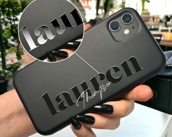Gepersonaliseerde naam iPhone-hoesje: zwarte siliconen telefoonhoes op maat