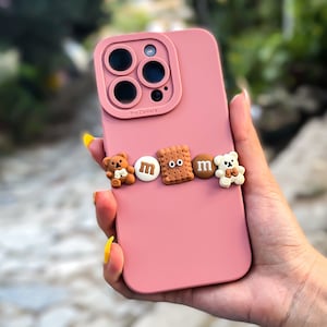 iPhone Case with 3D Cute Teddy Bear and Biscuit Figure iPhone Case Camera Protection iPhone Case Silicone for 11 14 14 Pro 14 Pro Max