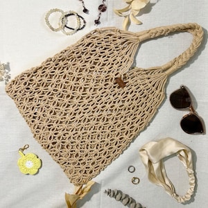 Handmade Macramé, Sustainable shopping bag, macrame bag, boho, knotted mesh bag, shopping net, tote bag, macrame