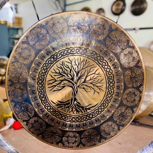 Tree of Life Gong – 20 inches 50 cm Sacred Sound Artistic Temple Bells for Healing Meditation - Gong with Mallet - Nepalese Gongs