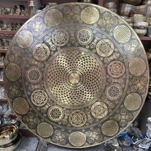 39.5 inches Deep Vibration and resonance Handcrafted Gong from Nepal - Sacred geometry flower of life Healing meditation sound baths gongs