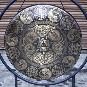 Full moon day Gongs - 100 cm Sacred Geometry Gong – Handmade gongs with Lunar Energy | Available With or Without Stand - Temple Bells Gong