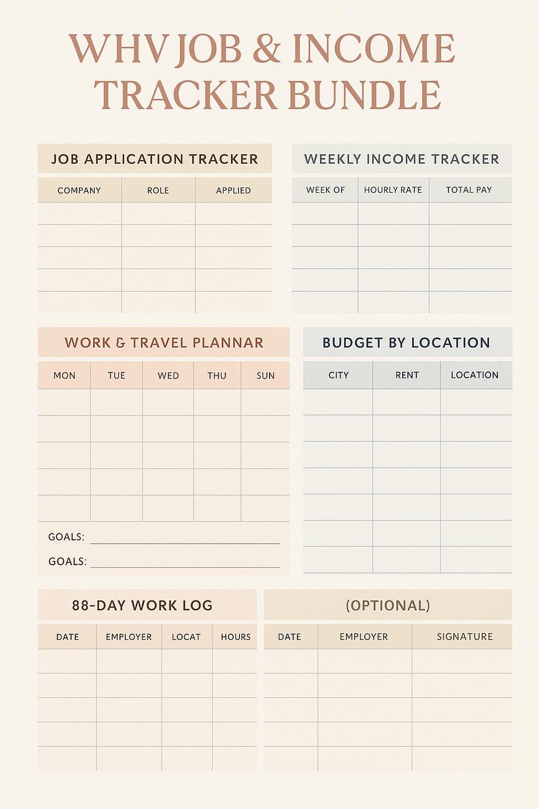 WHV Job and Income Tracker | Working Holiday Visa Planner | Backpacker ...
