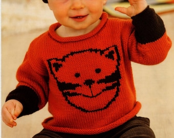 Babies & Children Tiger Sweater Jumper Hat Bootees Knitting Pattern Birth to 6 Years DK Double Knit - Digital Download