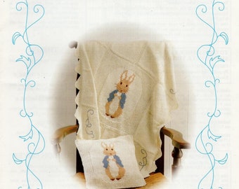 Beatrix Potter Nursery Collection - Peter Rabbit Cot Blanket Throw & Cushion Cover Knitting Pattern - Digital Download