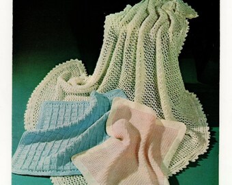 Baby Babies Shawl Pram Blanket Knitting Pattern DK Double Knit- Digital Download