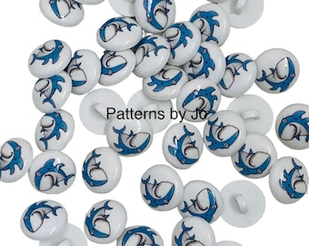 Lot de 10 boutons de cardigan pour enfants motif requin bleu - 15 mm de diamètre -