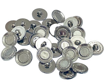 10 boutons en métal argenté - Fermeture tige - 15 mm de diamètre