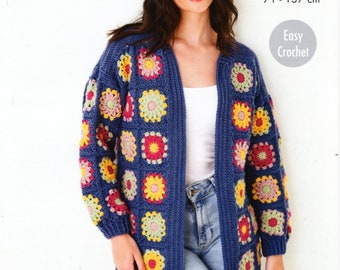 2 x Ladies Crochet Granny Squares Cardigan Pattern DK - Easy Crochet -  28-54" - 71-137cm Digital Download