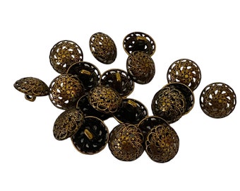 10 Gold Metal Domed Filigree Buttons - Shank Fastening - 15mm diameter