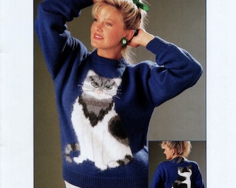 Ladies Knitted Cat Jumper Sweater Knitting Pattern DK - Digital Download