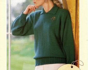 Ladies Knitting Pattern Sweater Jumper DK 30-40" - Digital Download