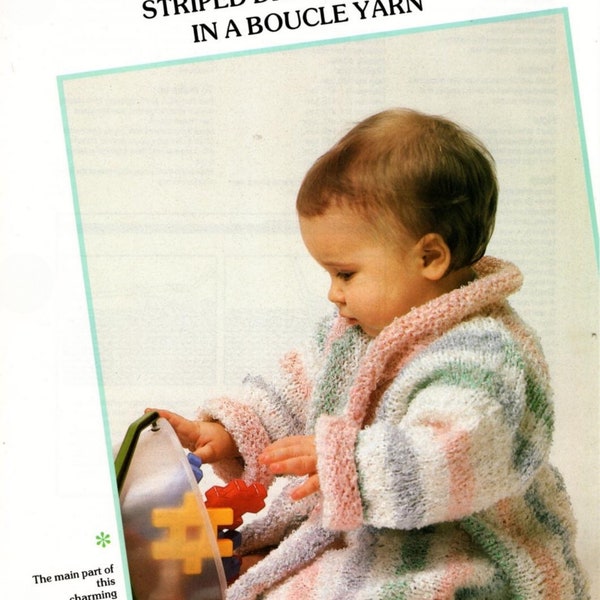 Baby Toddler Striped Dressing Gown Knitting Pattern 22-26" - 56-66cm - Digital Download