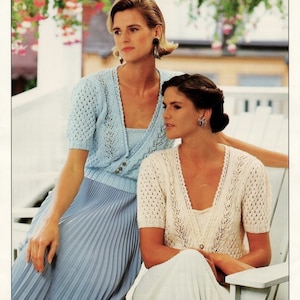 Ladies Short Sleeve Cardigan Top Knitting Pattern DK 30&quot;-44&quot; - Digital Download