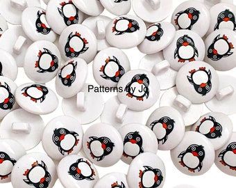 Pack of 10 Penguin Design Kids Cardigan Buttons - 15mm diameter -