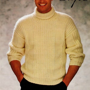 Mens Knitting Pattern Polo Neck Sweater Jumper 36 42 Digital Download image 1