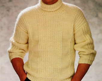 Mens Knitting Pattern Polo Neck Sweater Jumper 36" - 42" - Digital Download