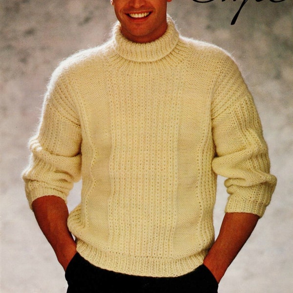 Mens Knitting Pattern Polo Neck Sweater Jumper 36" - 42" - Digital Download