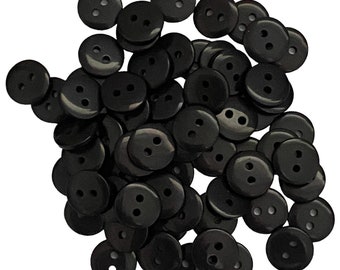 Pack of 50 Small Black Buttons - 11mm diameter - 2-Holes
