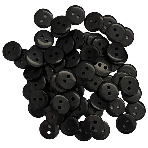 Lot de 50 petits boutons noirs - 11 mm de diamètre - 2 trous