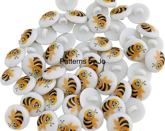 Pack of 10 Bumble Bee Design Kids Cardigan Buttons - 15mm diameter -