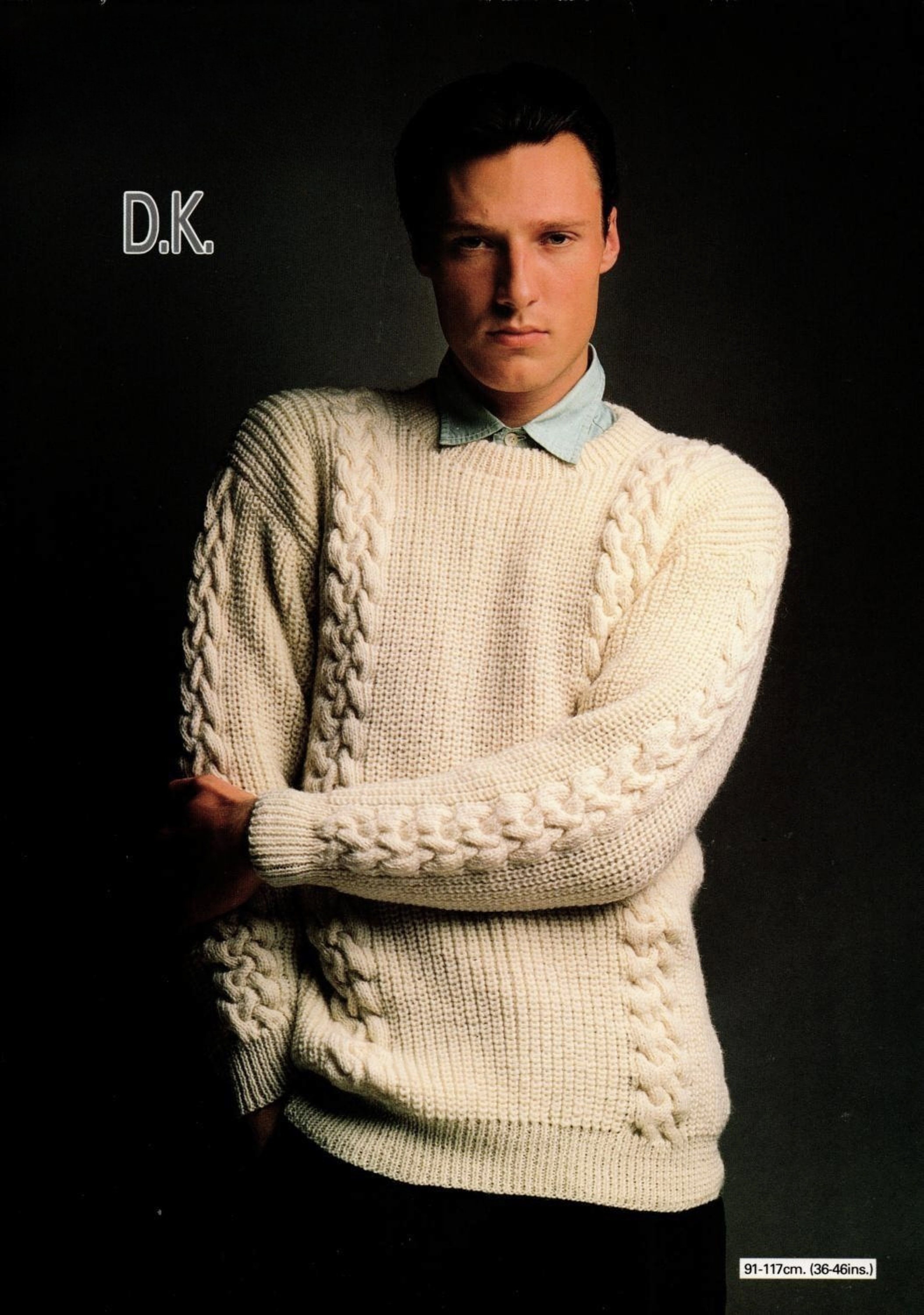 Mens Knitting Pattern Chunky Rib Sweater Jumper With Cables DK Digital