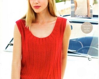 Ladies Knitted Jumper Top and Vest Knitting Pattern DK Larger Sizes 32"-54" - 81cm-137cm- Digital Download