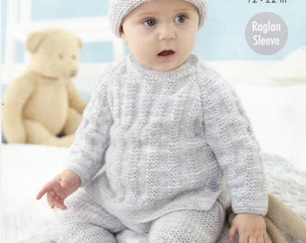 Baby Childrens Jacket Jumper Leggings Hat & Blanket Knitting Pattern Double Knit 12-22&quot;  31-56cm - Digital Download