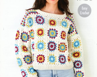 2 x Ladies Crochet Granny Squares Jumper Crochet Pattern DK - Easy Crochet -  Larger Sizes 28-54" - 71-137cm Digital Download