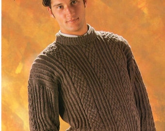 Mens Knitting Pattern Cable Sweater Jumper 38" - 46" - Digital Download