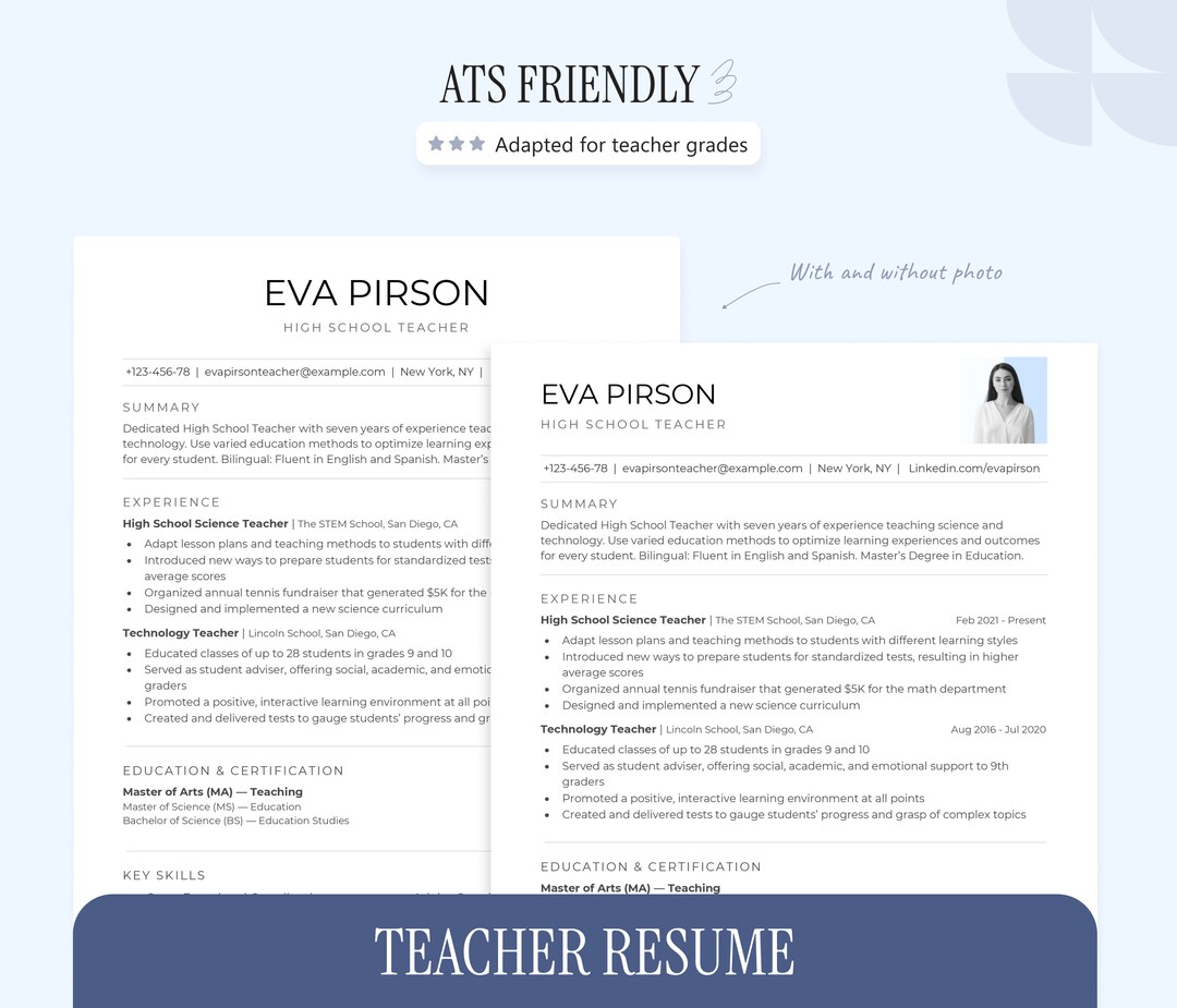 Teacher Resume Template for Google Docs Word Resume With - Etsy