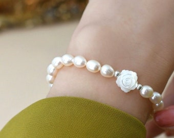 Pearl Bracelet -Radiant Natural pearls , Valentines Day present , 925 Sterling Silver Girl's Fashion Jewelry