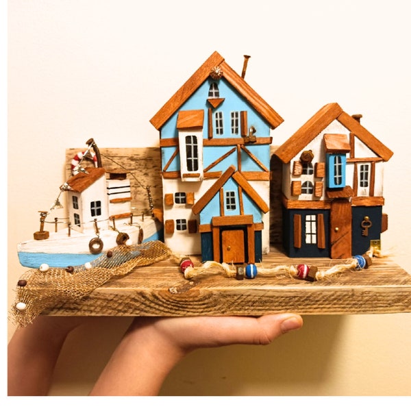 Wooden little village, Reclaimed wood art, Rustic Home decor